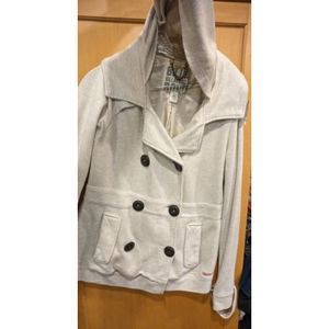 billaBONG Womens Off White Hooded Knit Jacket Large Pockets P+Coat  Double Breas